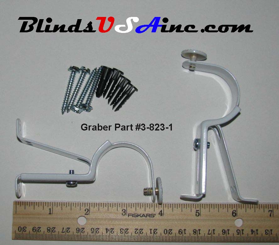 Graber Adjustable Wood Pole Support Brackets For 1-3/8" Pole, part #3-823-1 white, measurements