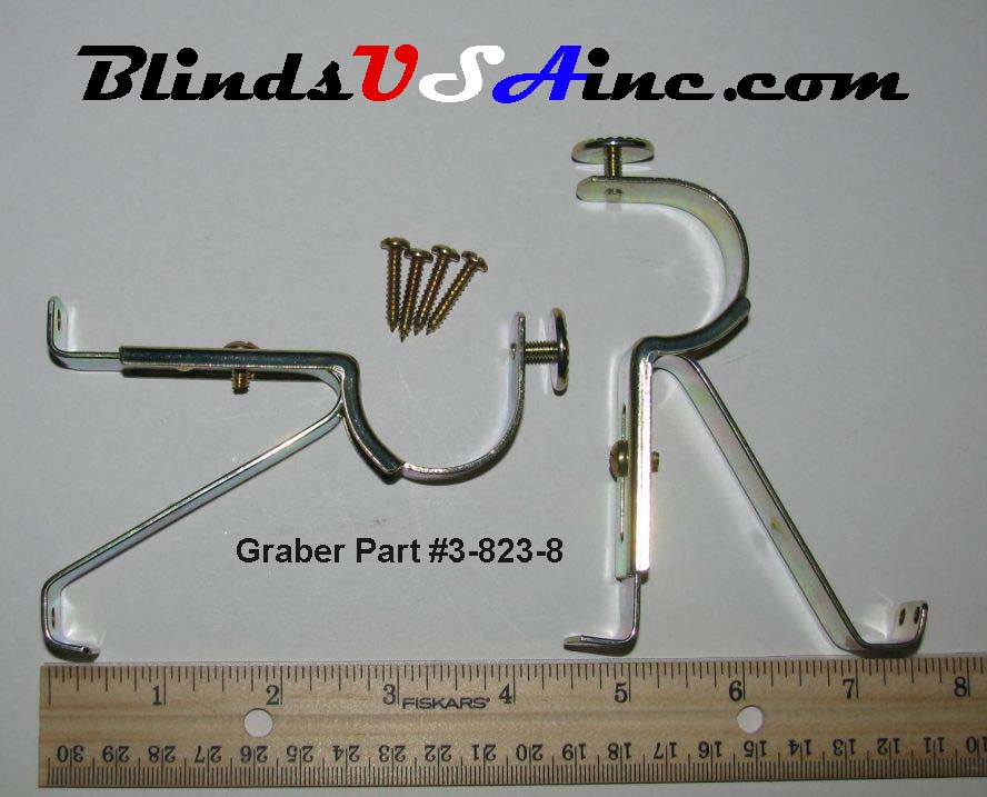 Graber Adjustable Wood Pole Support Brackets For 1-3/8" Pole, part #3-823-8 brass, measurements