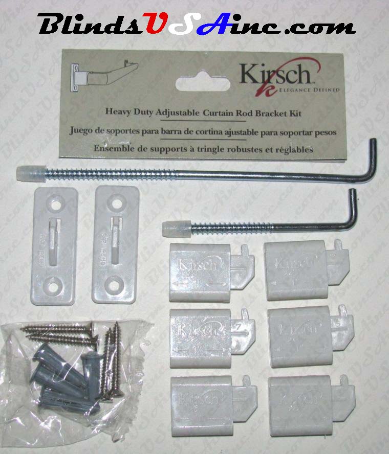 Kirsch curtain rod heavy duty adjustable extension bracket kit laid out, part # 6105-025