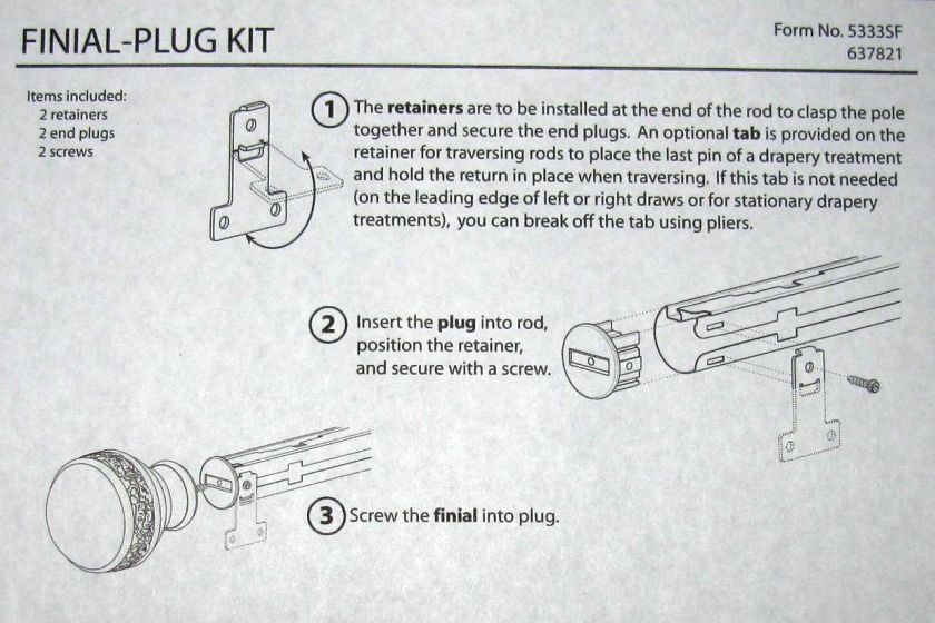 Kirsch Designers Metals Finial plug kit instructions