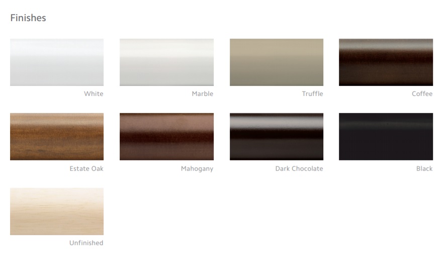 Kirsch Wood Trends chart of 9 Color Finishes